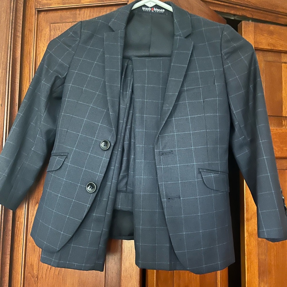 Kids Navy Windowpane Matching Suit Set